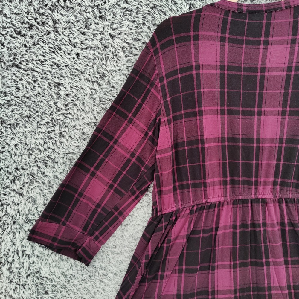 Torrid Women Grunge Dark Academia Plaid Shirt Dress 1X Purple Black Button Front - Picture 14 of 16